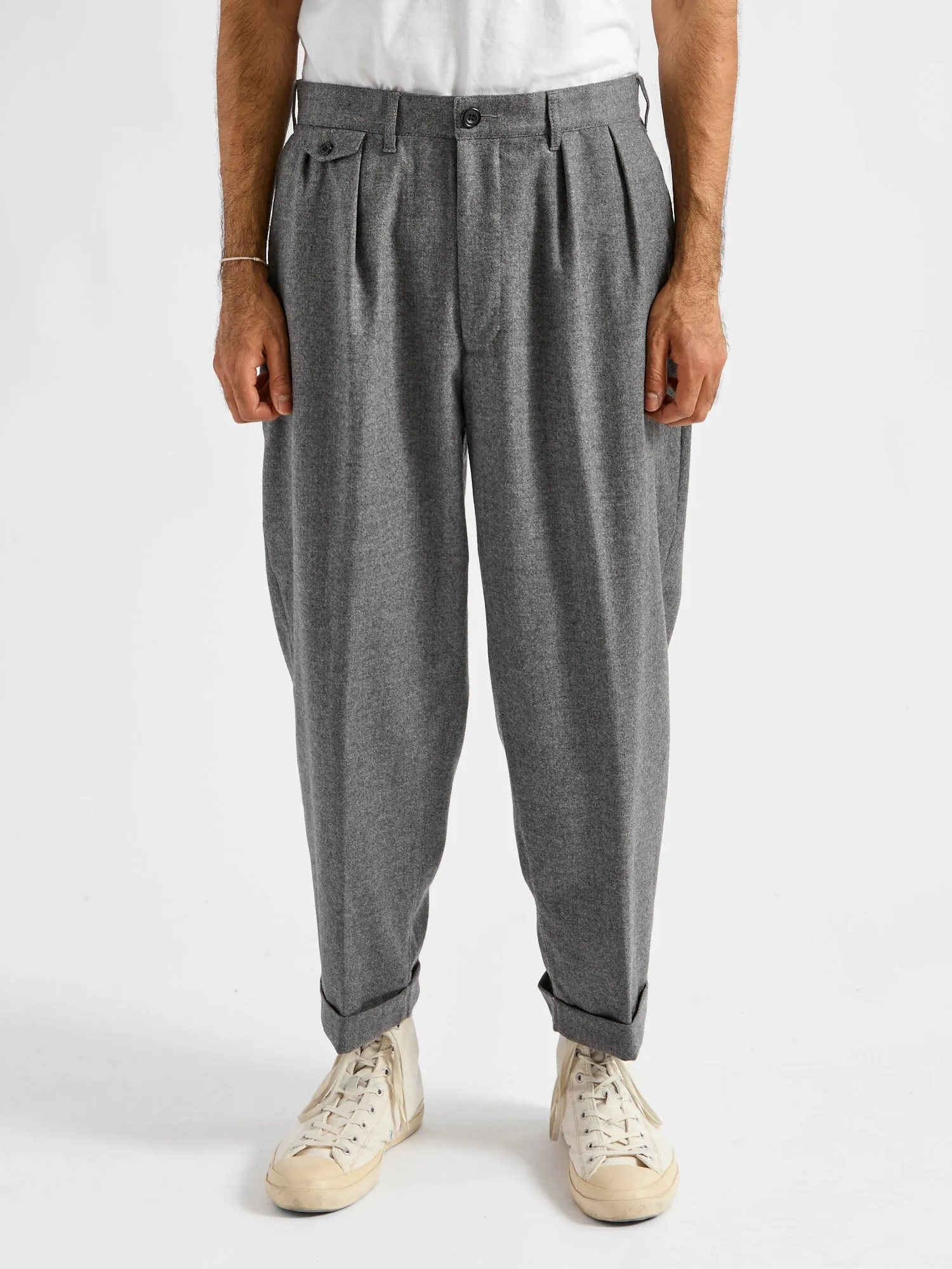 2-Pleat Flannel Trousers in Grey