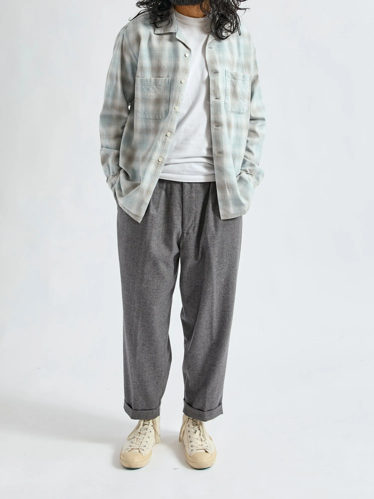 2-Pleat Flannel Trousers in Grey