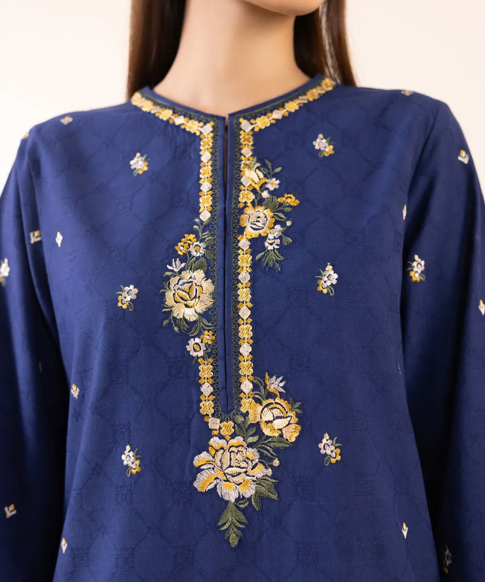 3 Piece - Embroidered Cotton Jacquard Suit