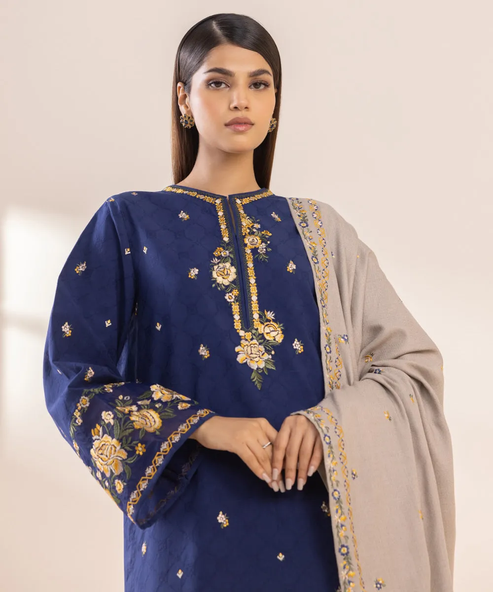 3 Piece - Embroidered Cotton Jacquard Suit