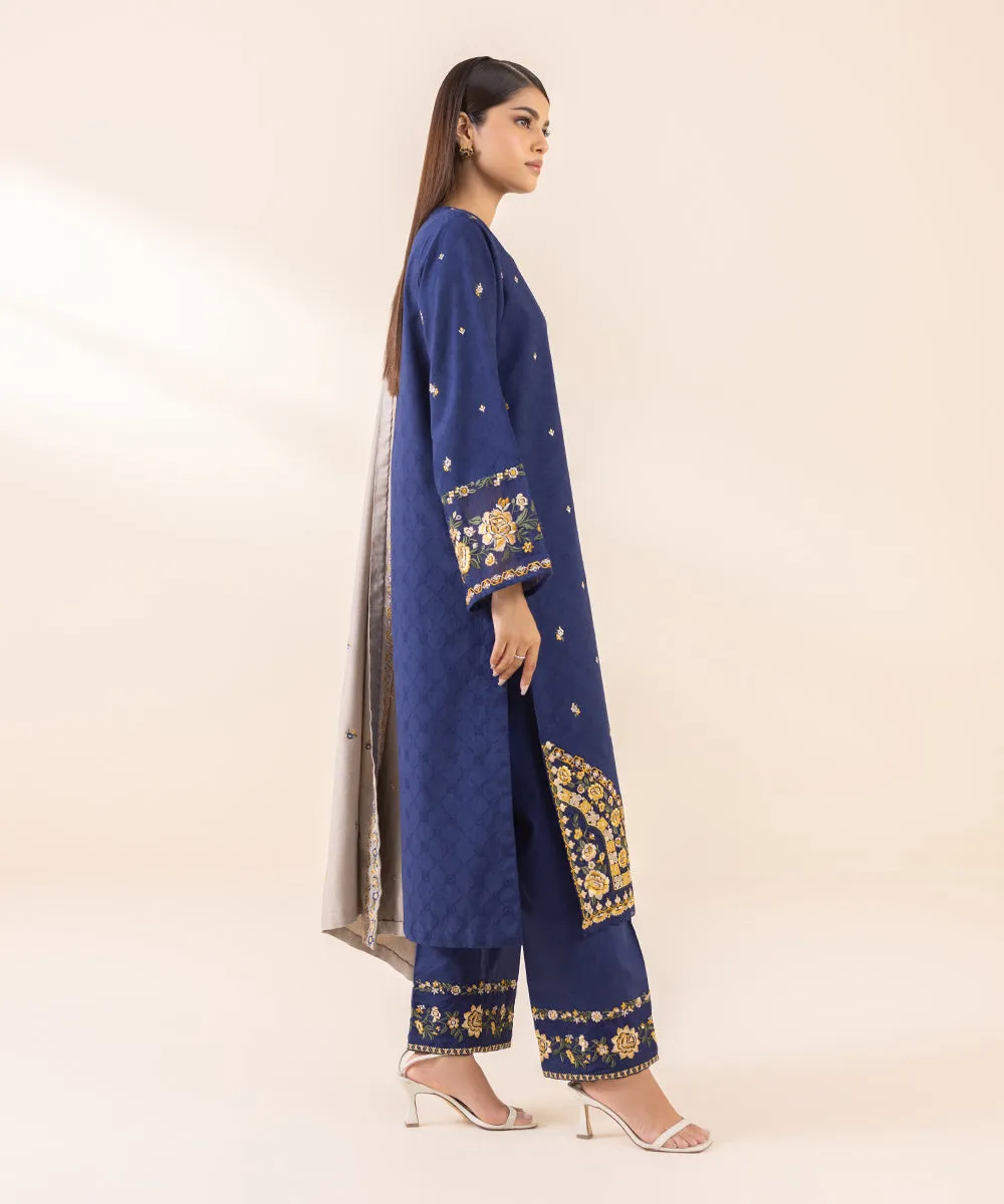 3 Piece - Embroidered Cotton Jacquard Suit