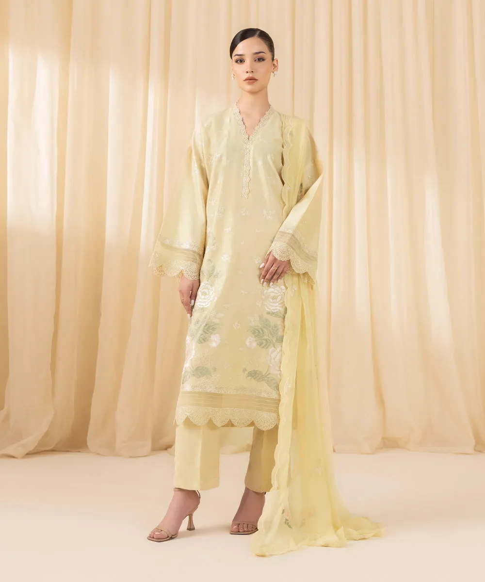 3 Piece -  Embroidered Cotton Net Suit