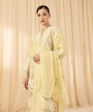 3 Piece -  Embroidered Cotton Net Suit