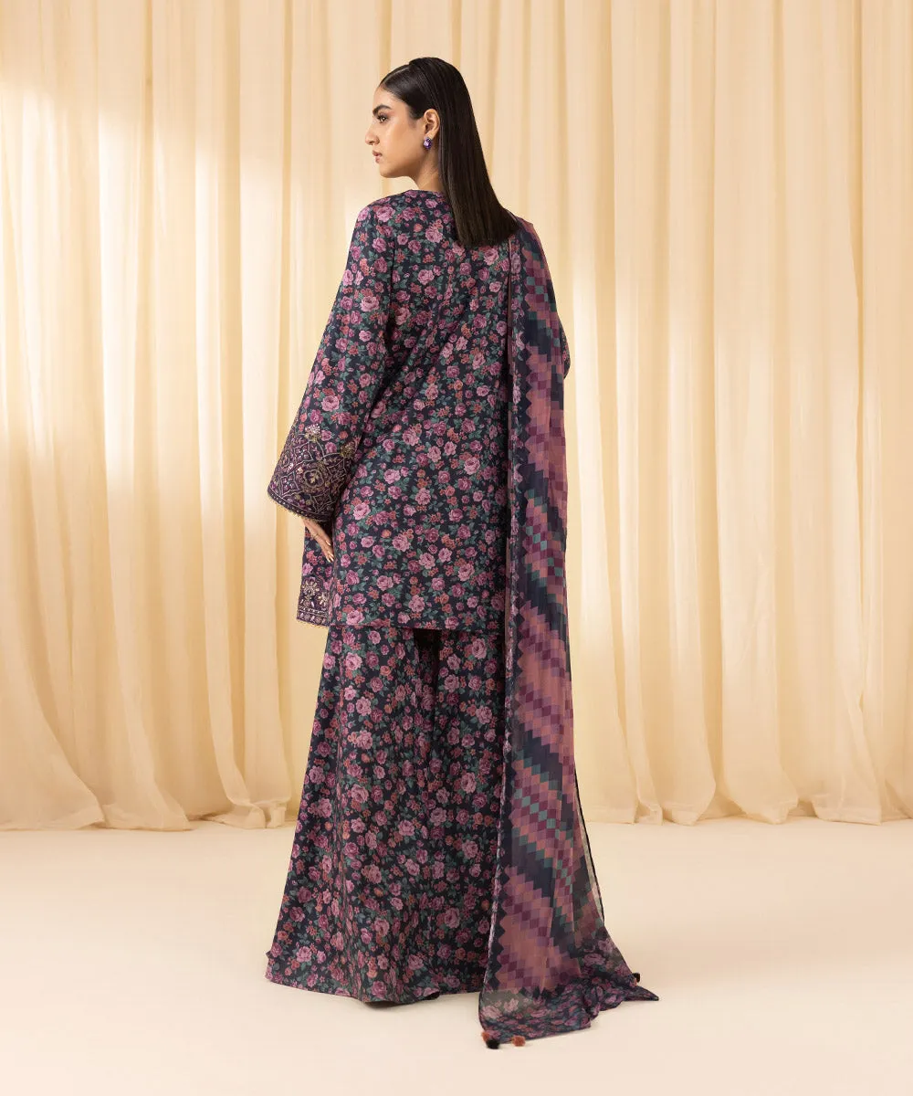 3 Piece -  Embroidered Cotton Viscose Suit