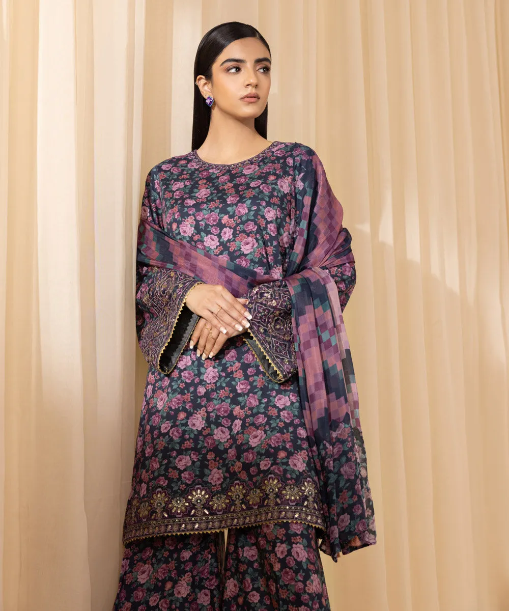 3 Piece -  Embroidered Cotton Viscose Suit