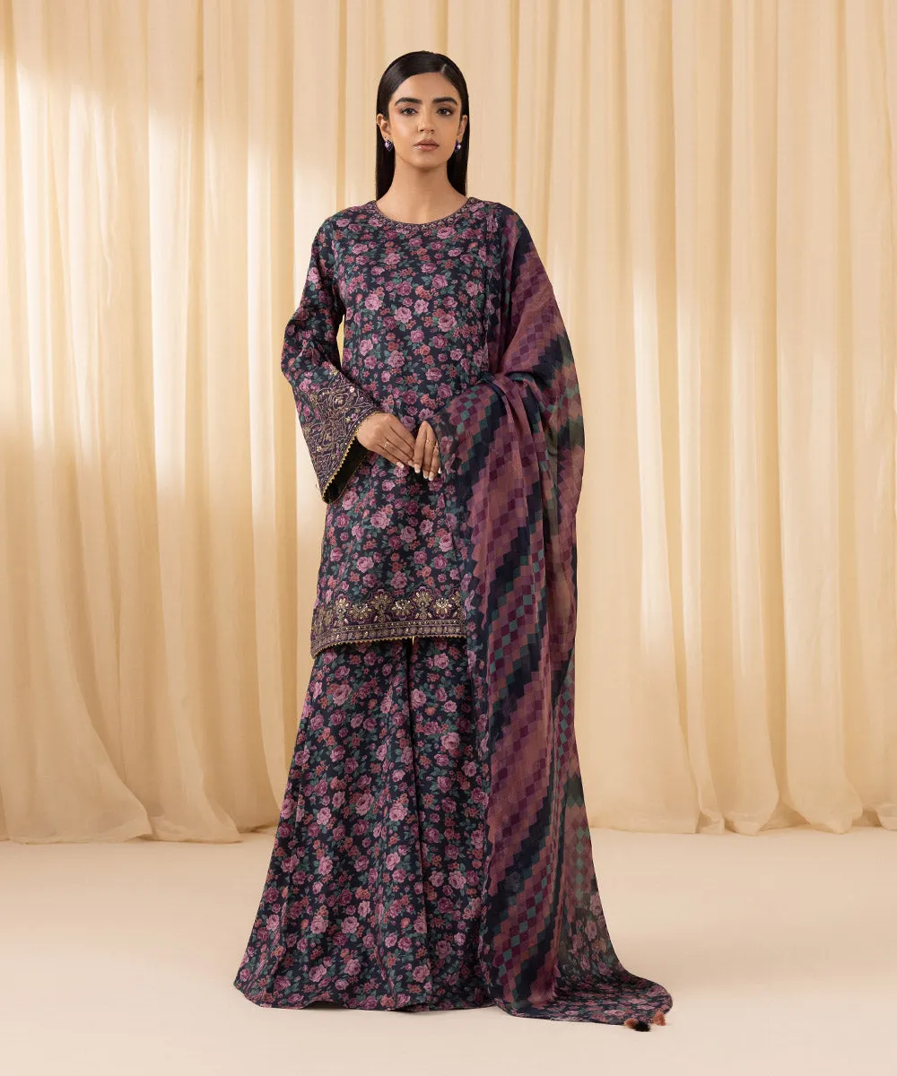 3 Piece -  Embroidered Cotton Viscose Suit