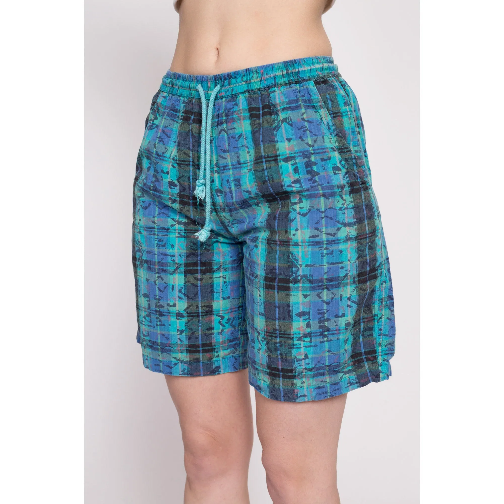 80s Plaid Cotton Board Shorts - Unisex Small