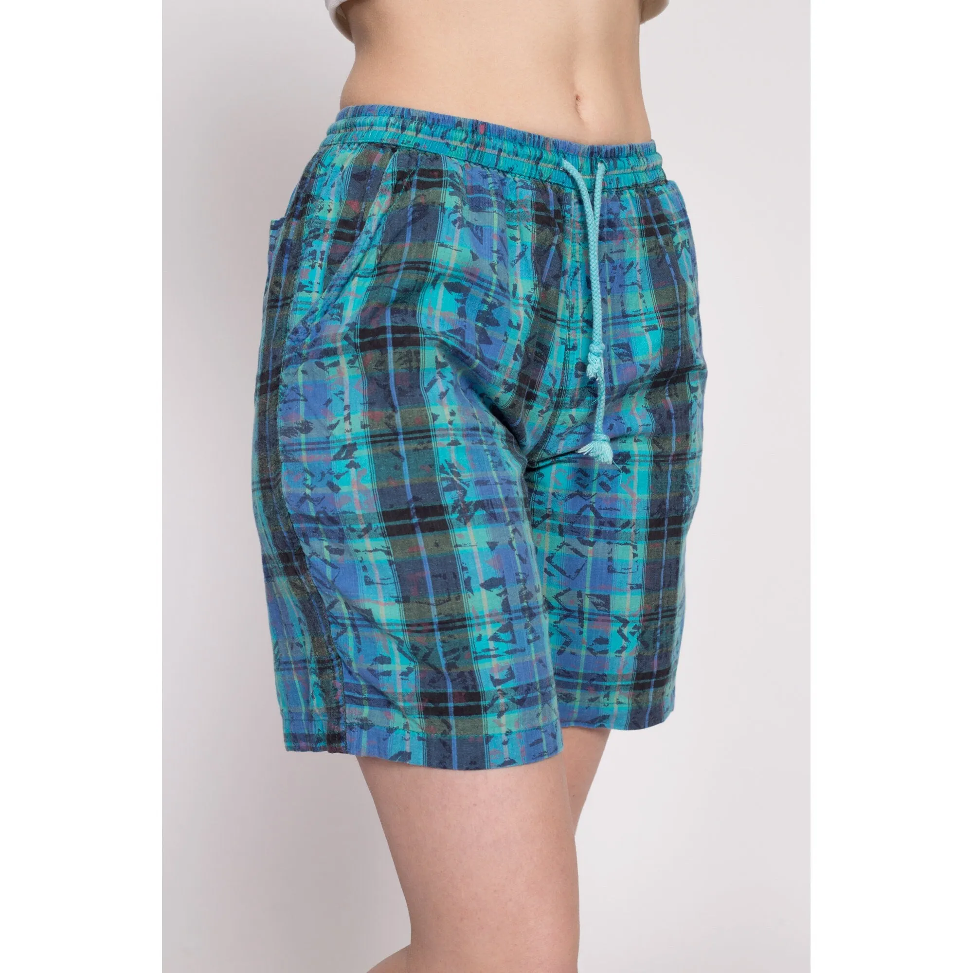 80s Plaid Cotton Board Shorts - Unisex Small