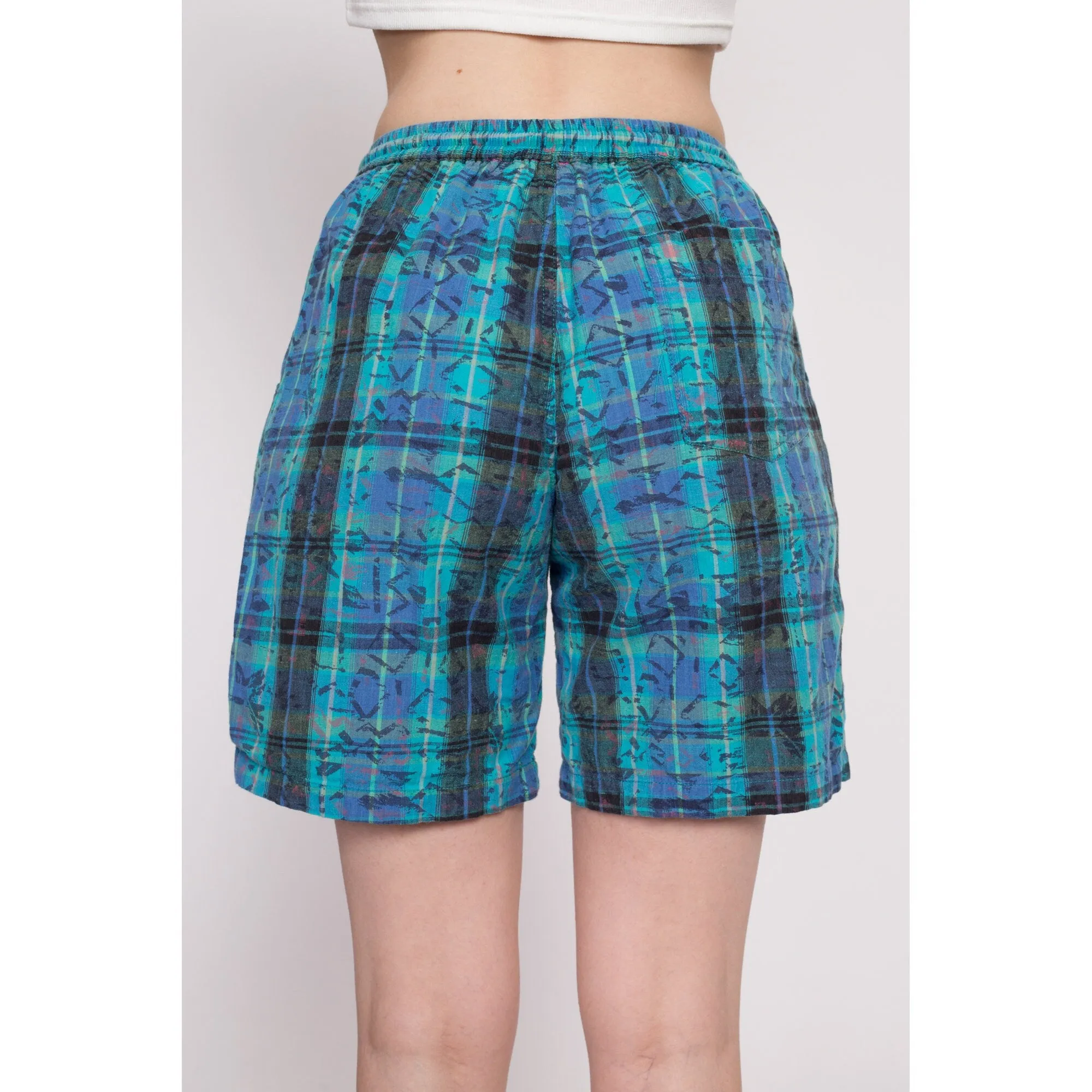 80s Plaid Cotton Board Shorts - Unisex Small