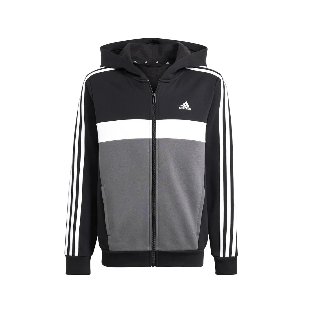 Adidas children's tracksuit in fleece cotton Tiberio 3 stripes IB4094 black-white-grey