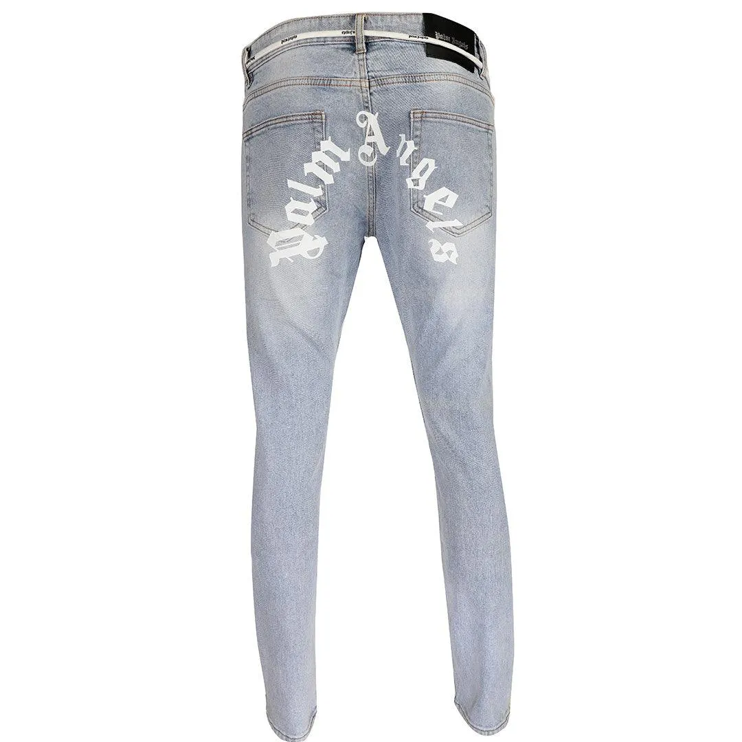 Authentic Men's Denim With Palm Angels Back Print Jeans- Blue