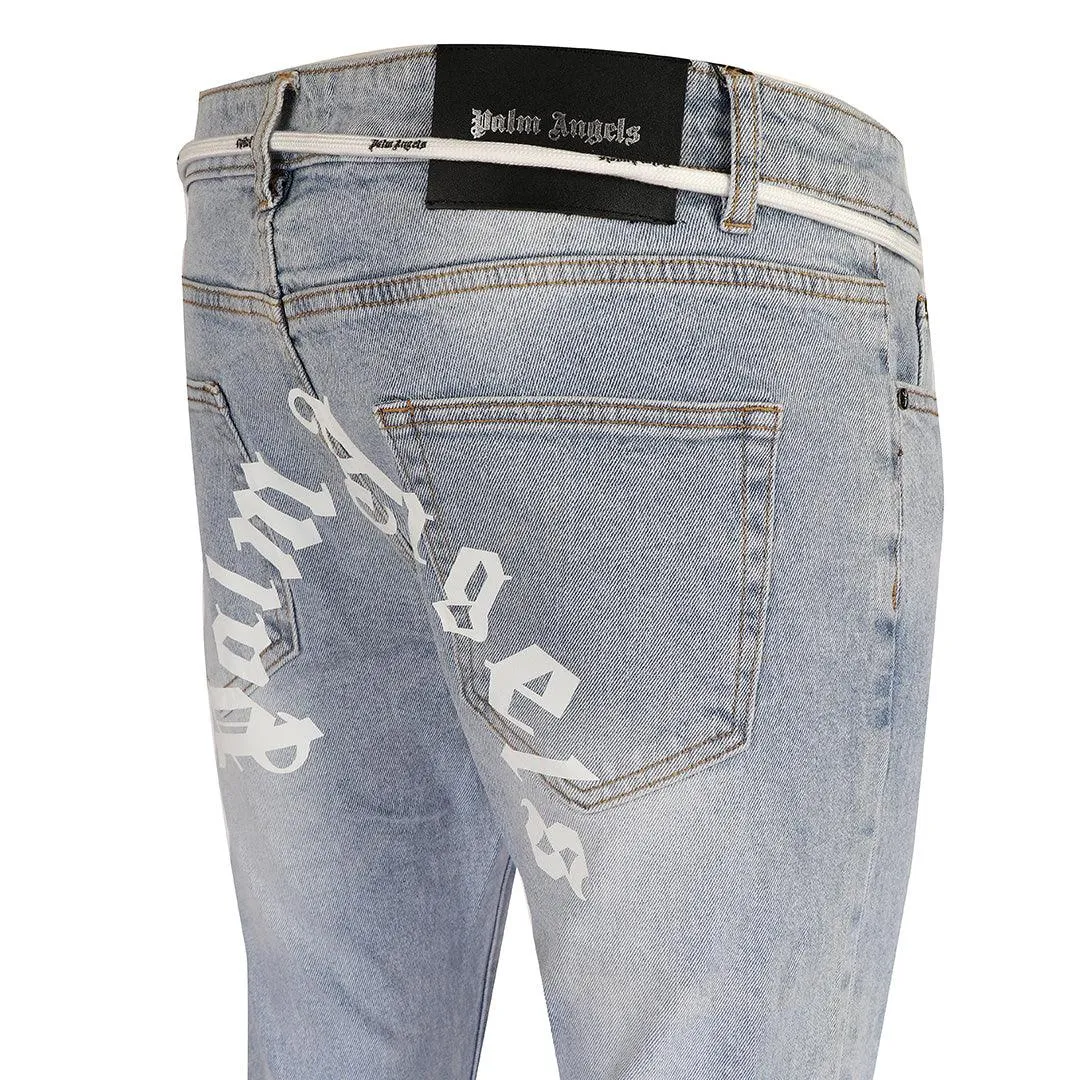 Authentic Men's Denim With Palm Angels Back Print Jeans- Blue