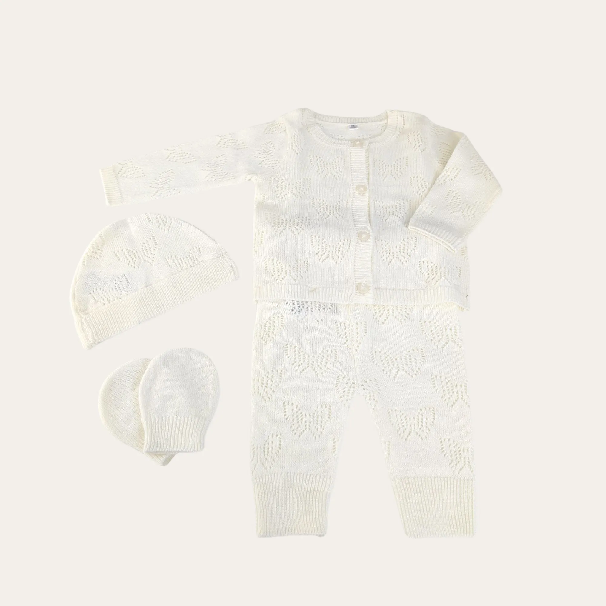 Baby Girls Knitted Butterfly 4 Piece Clothing Outfit Set - White