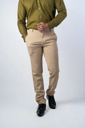 Beige Color Checks Texture Formal Cotton Pant for Men