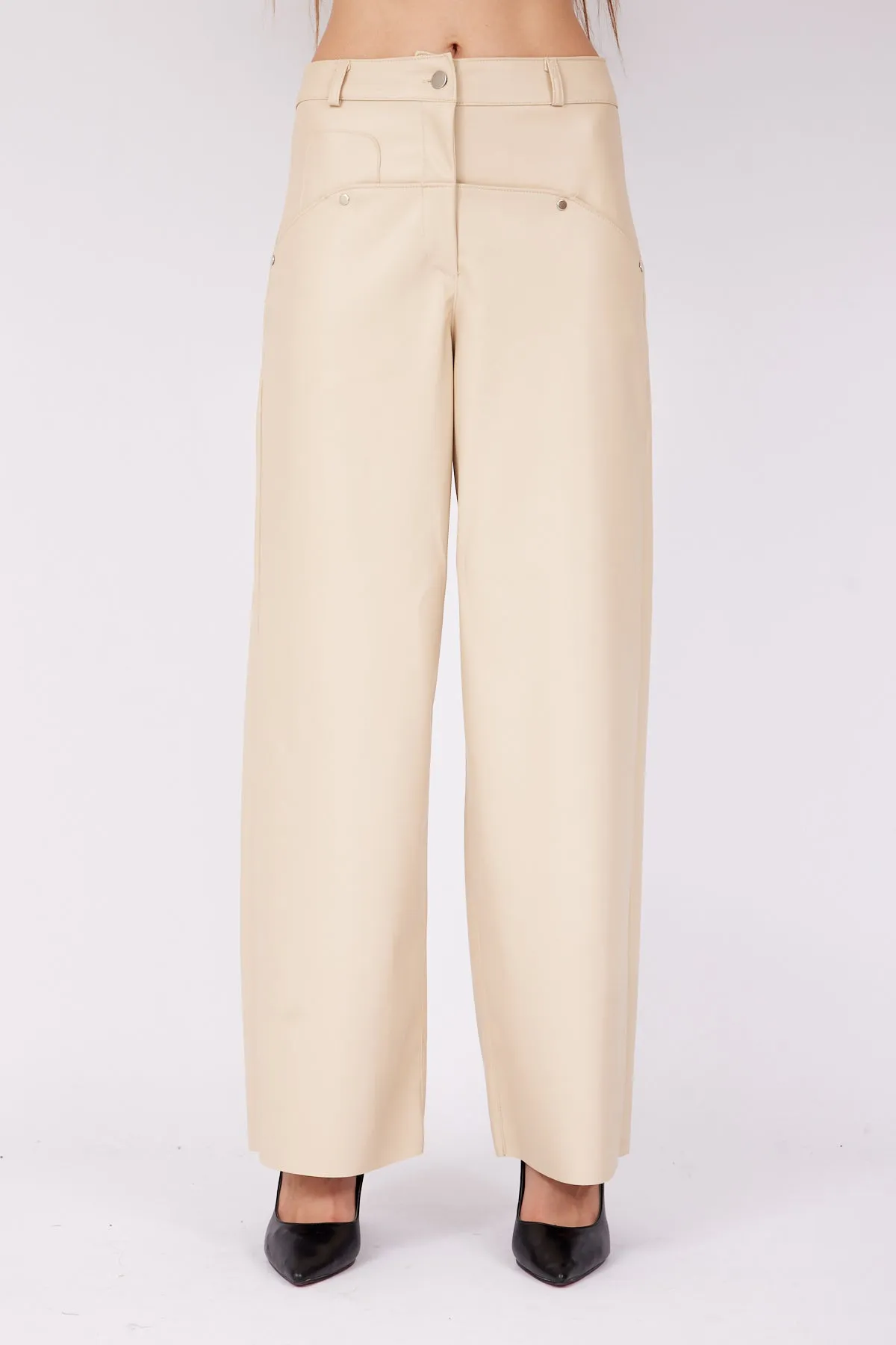 BEIGE LEATHER DESIGN TROUSERS