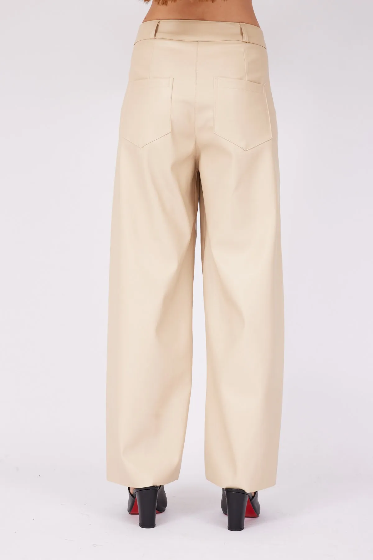 BEIGE LEATHER DESIGN TROUSERS