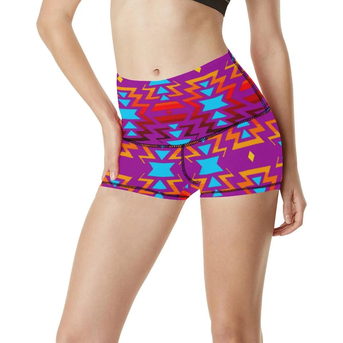 Big Pattern Fire Colors and Sky Moon Shadow Women's Yoga Shorts