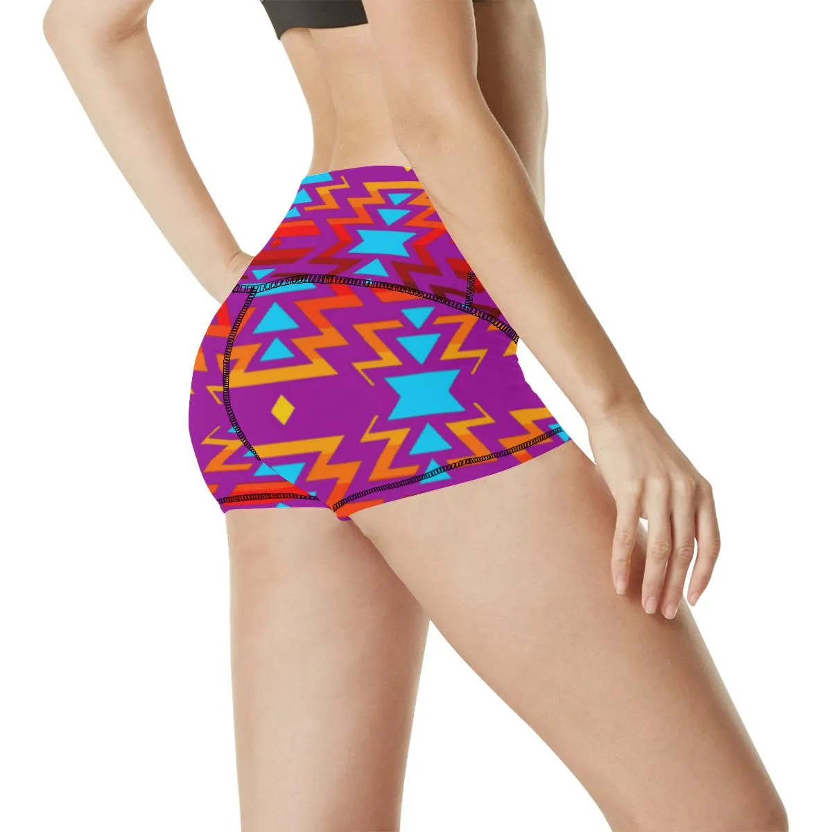 Big Pattern Fire Colors and Sky Moon Shadow Women's Yoga Shorts