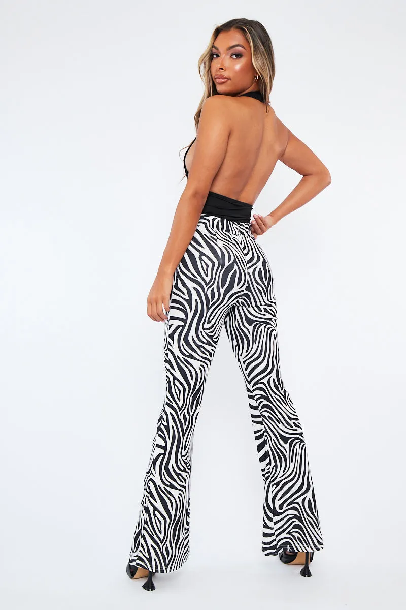 Black And White Zebra Print Wide Leg Trousers - Tiya