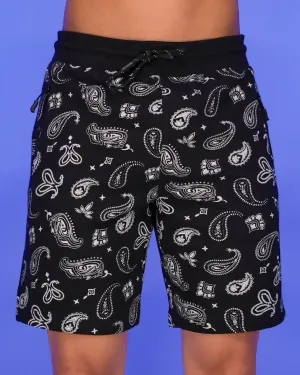 Black Paisley Fleece Shorts