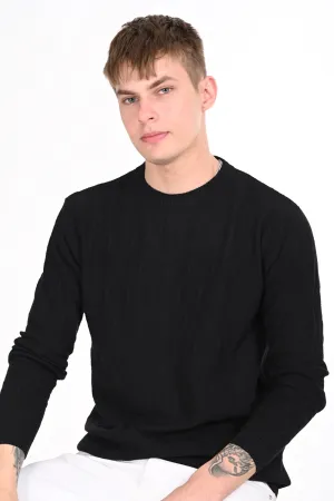 Black Textured Regular Fit Sweater