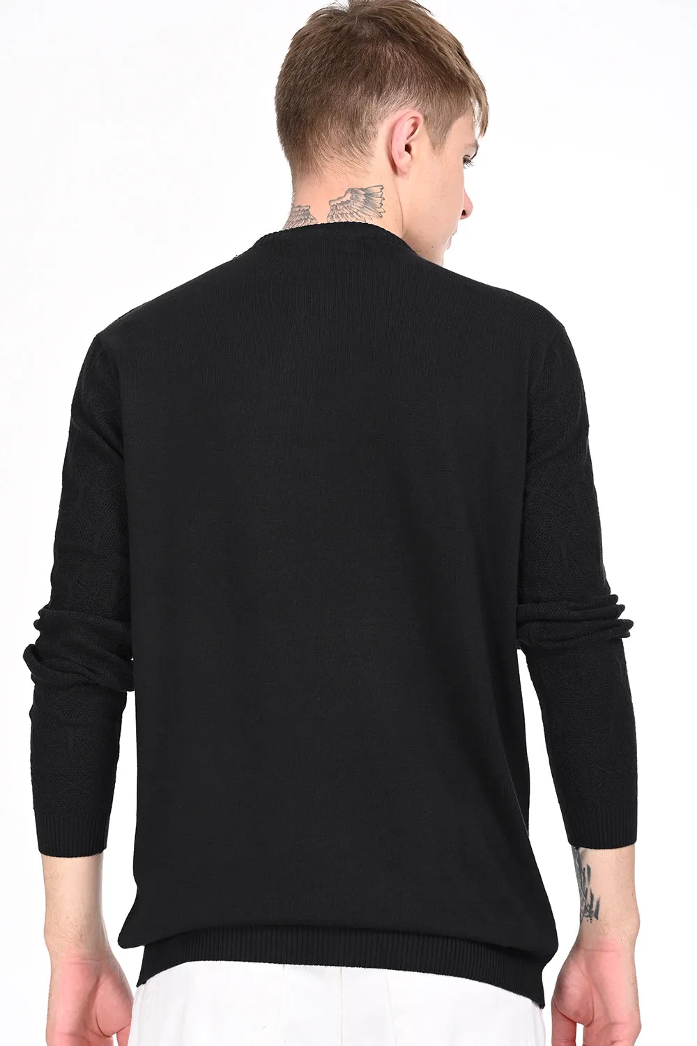 Black Textured Regular Fit Sweater