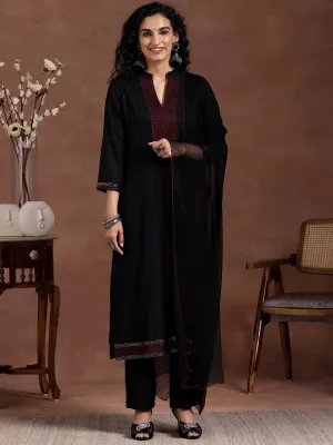 Black Yoke Design Cotton Straight Suit With Dupatta