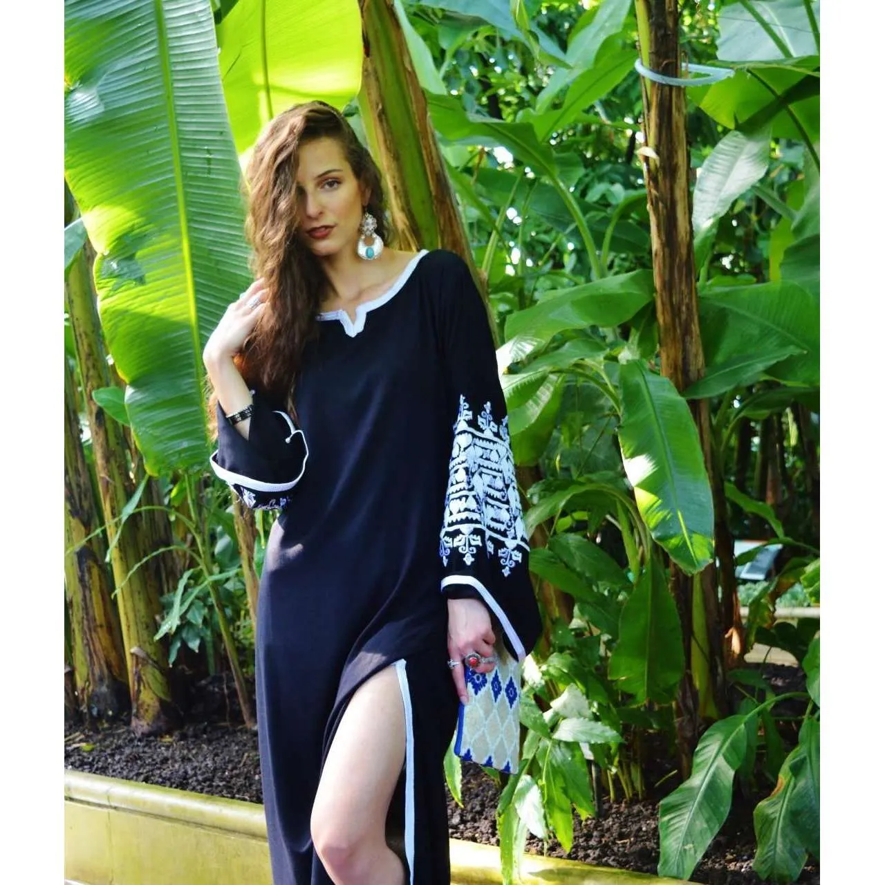 Black Zina Kaftan- Moroccan Kaftan, maxi dress, beach cover ups, beach dress, plus size