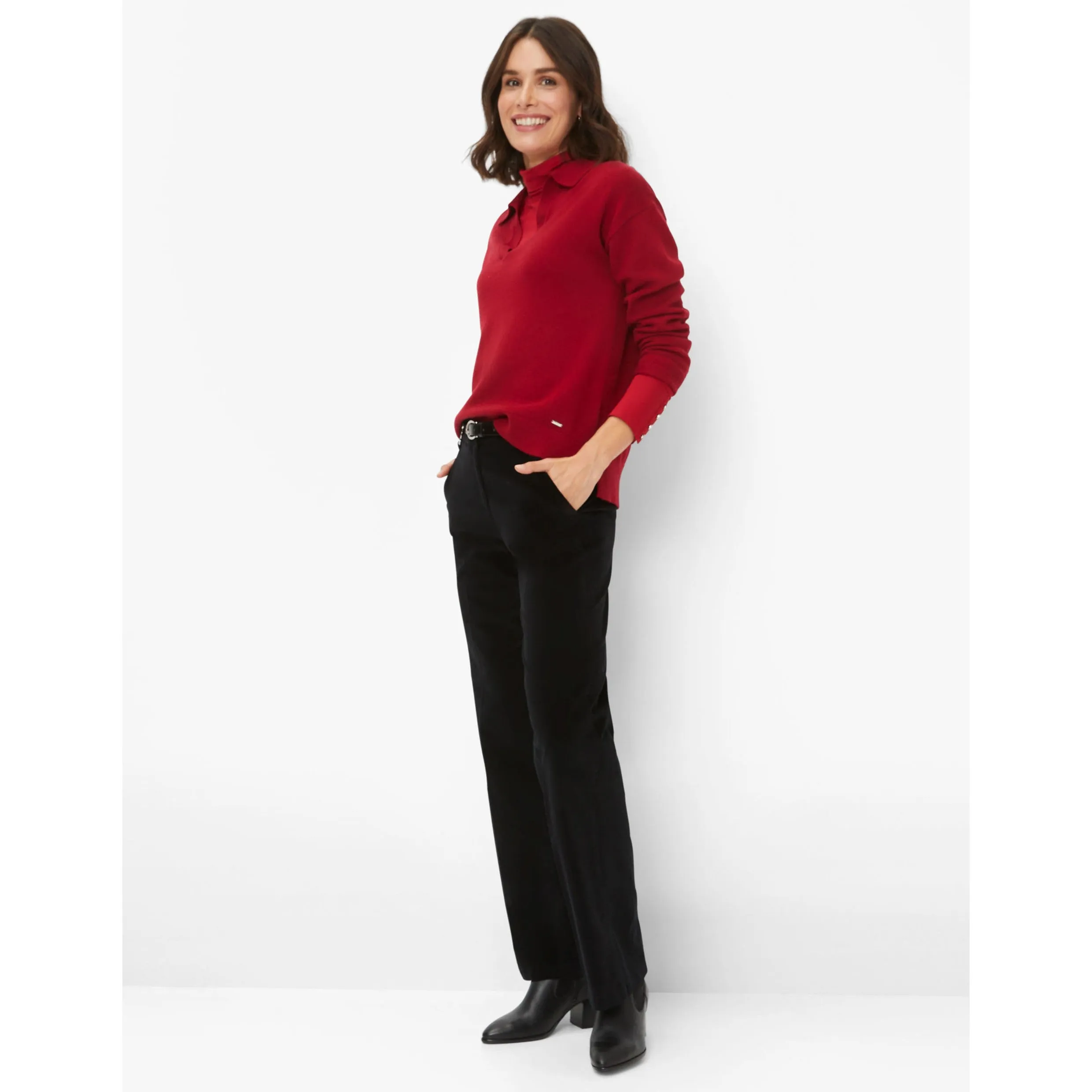 Brax Maine Clean Velvet Palazzo Trousers in Black 75-1038/02