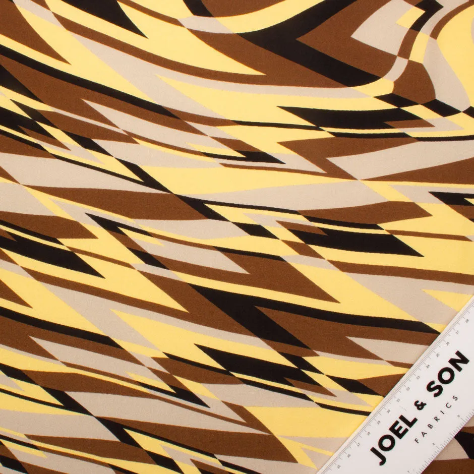 Brown, Beige & Yellow Geometric Printed Silk