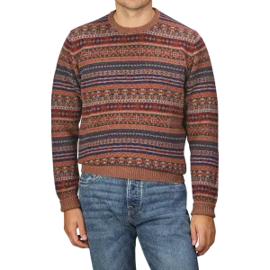 Brown Fair Isle Crew Neck Lambswool Sweater