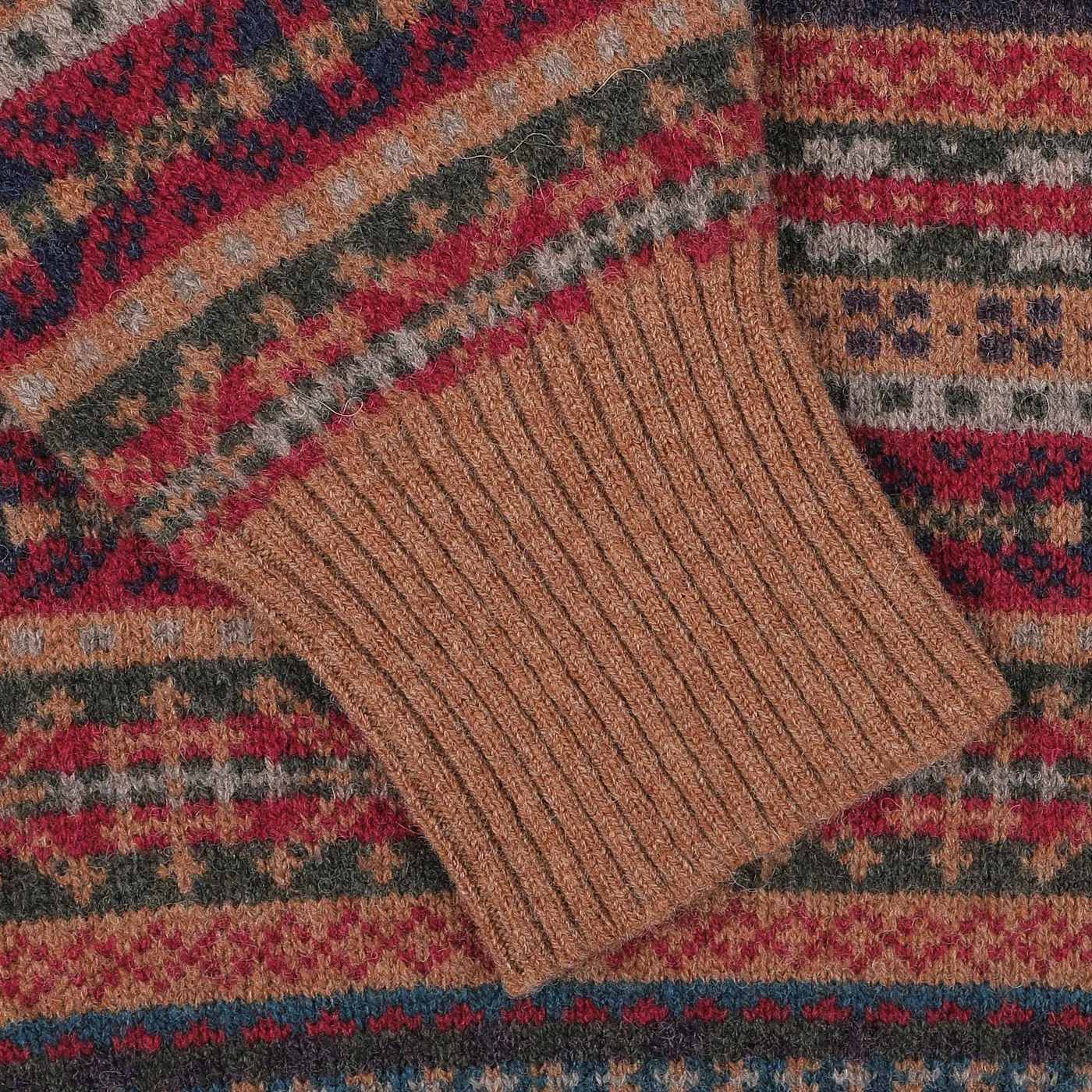 Brown Fair Isle Crew Neck Lambswool Sweater