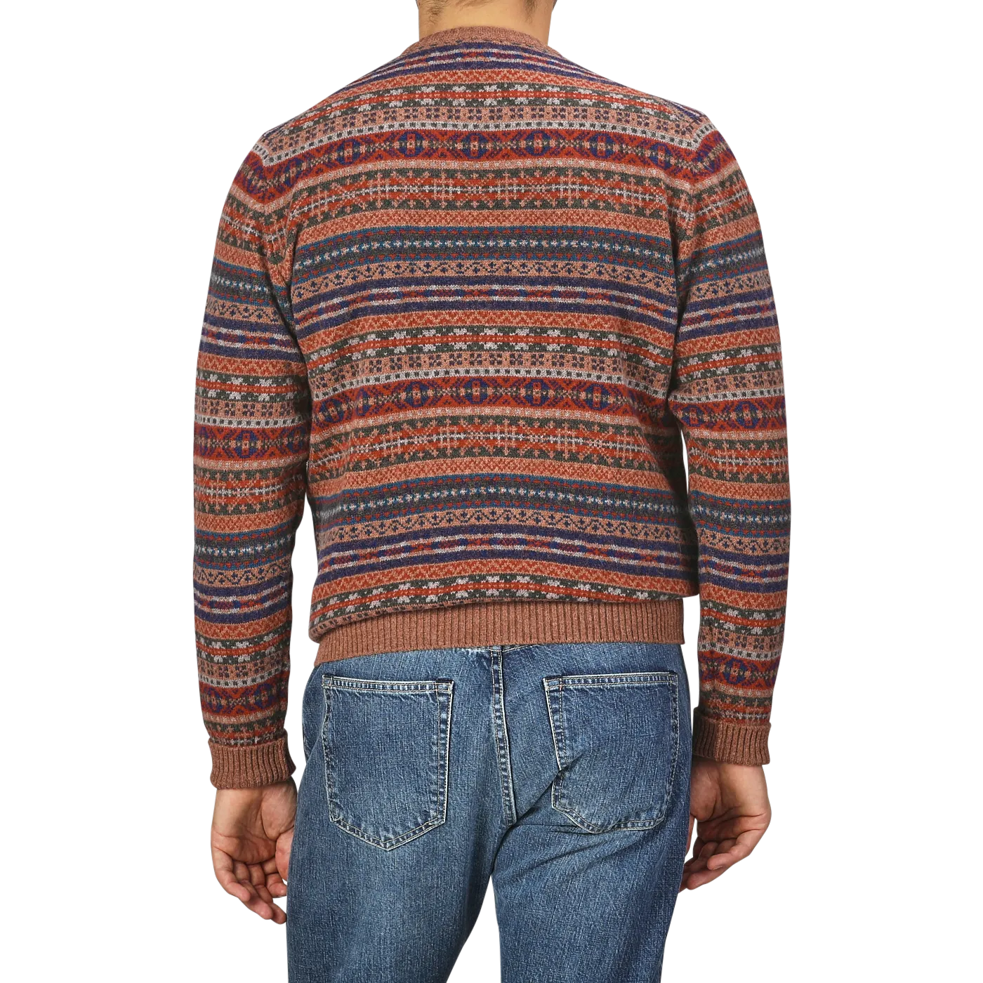 Brown Fair Isle Crew Neck Lambswool Sweater