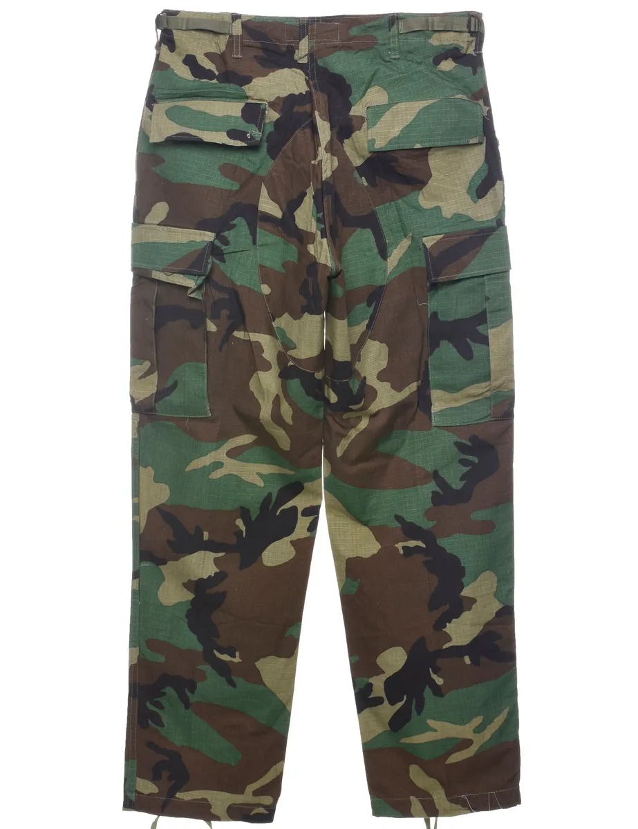 Camouflage Print Y2K Cargo Trousers - W32 L32