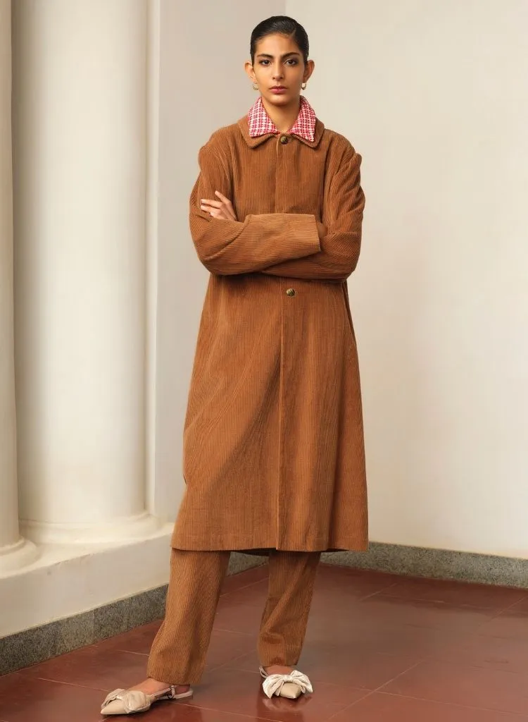 Corduroy Long Coat Set