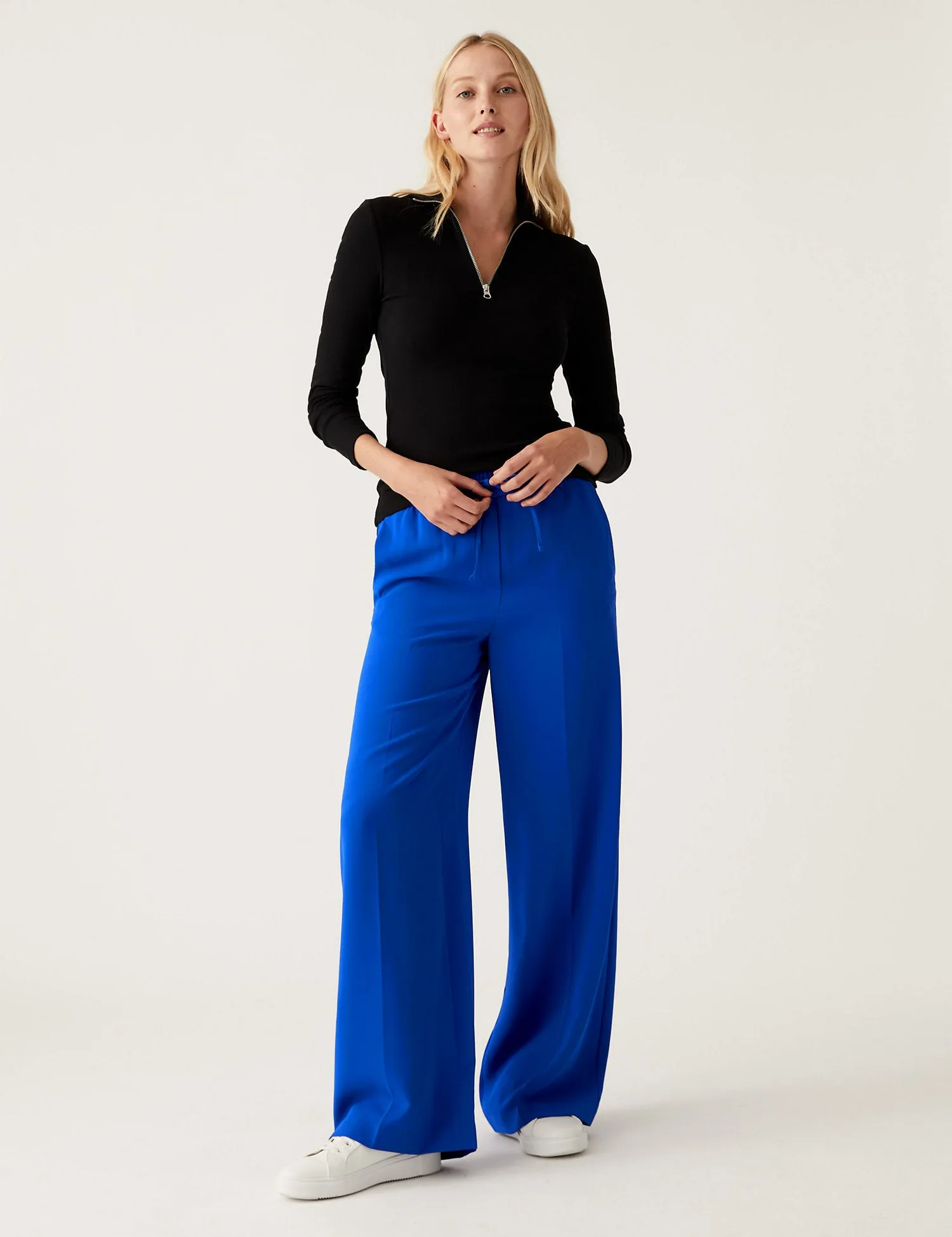 Crepe Drawstring Wide Leg Trousers