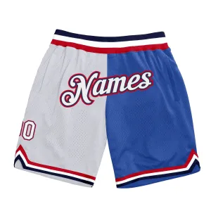 Custom Blue White-Red Authentic Throwback Split Fashion Basketball Shorts