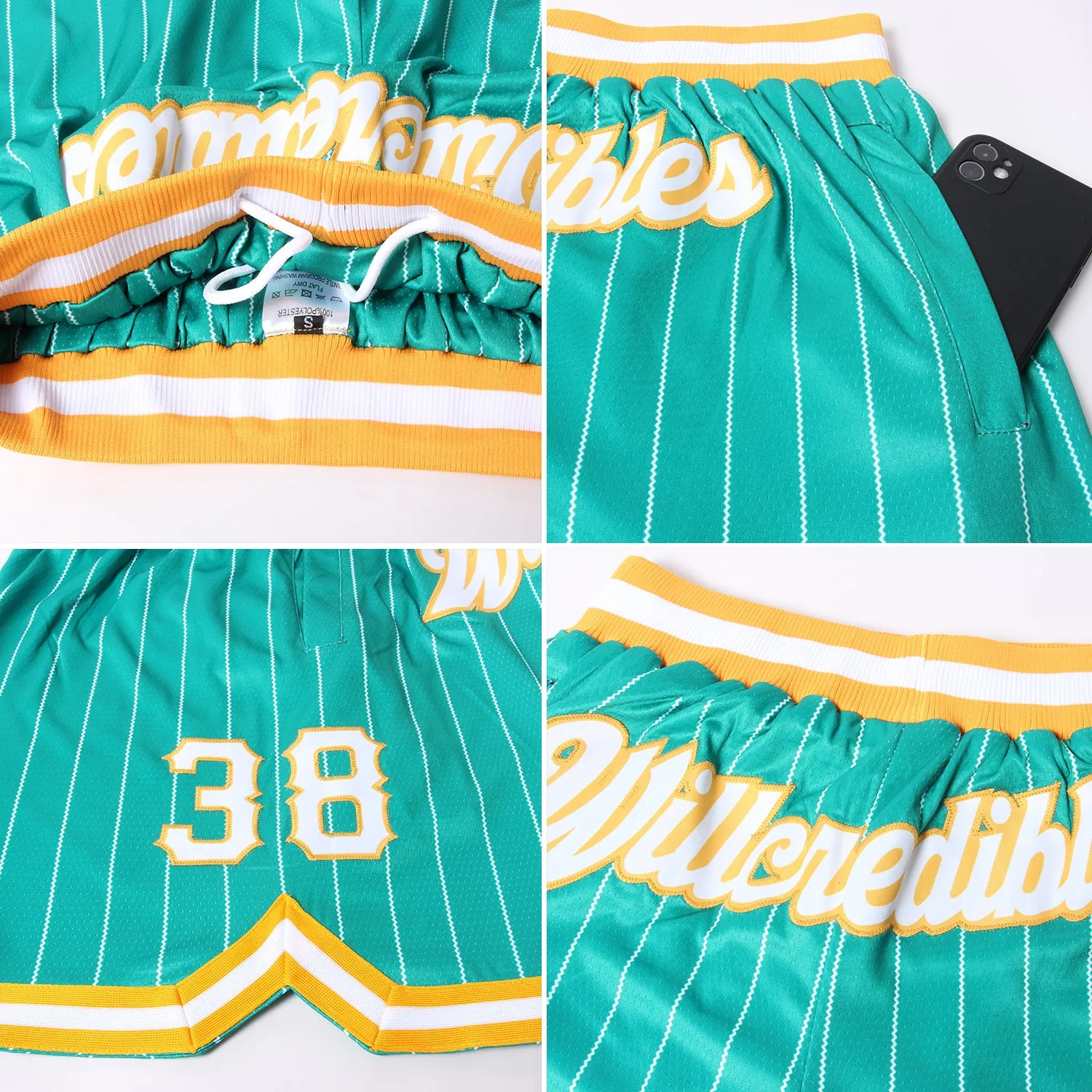 Custom Kelly Green White Pinstripe White-Gold Authentic Basketball Shorts