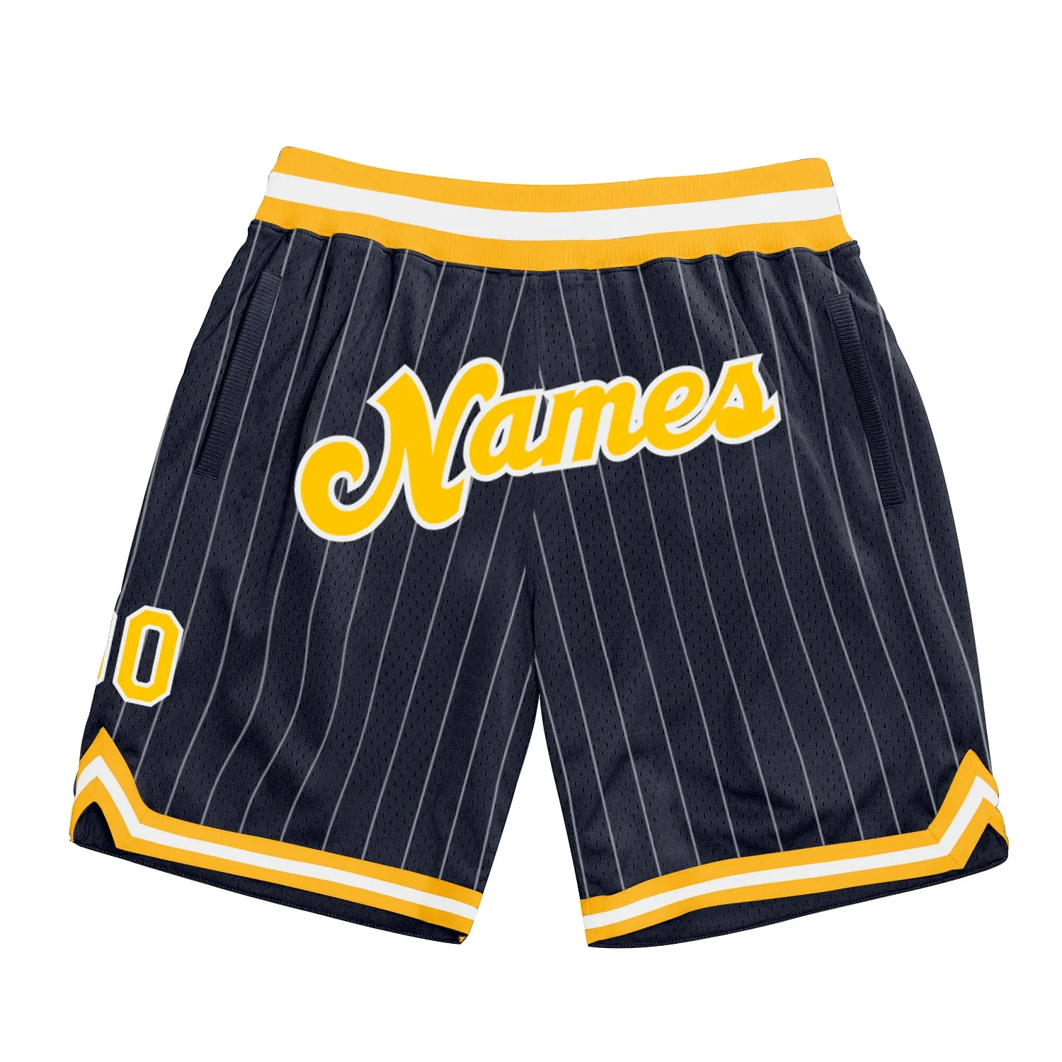 Custom Navy White Pinstripe Gold-White Authentic Basketball Shorts