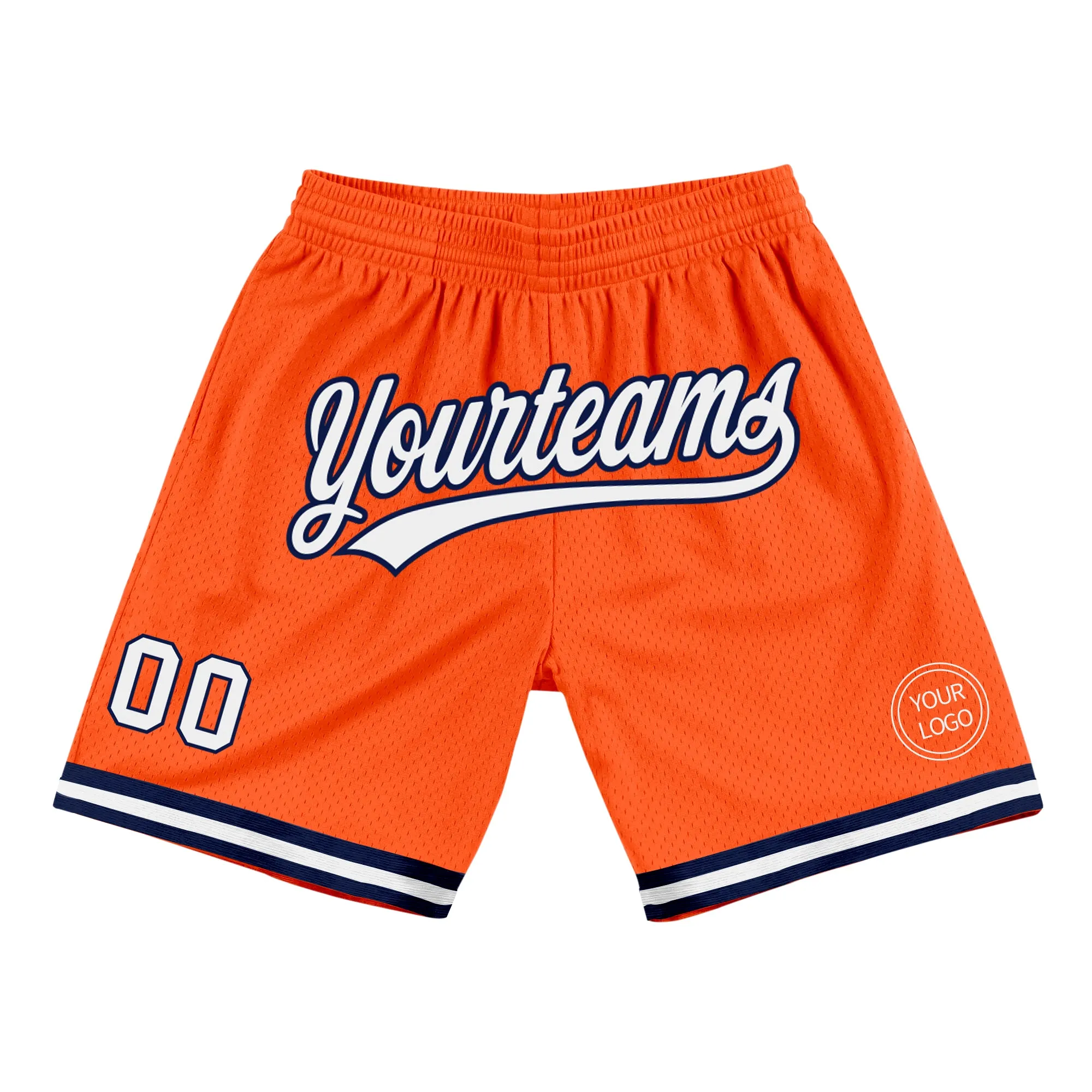 Custom Orange White-Navy Authentic Throwback Basketball Shorts