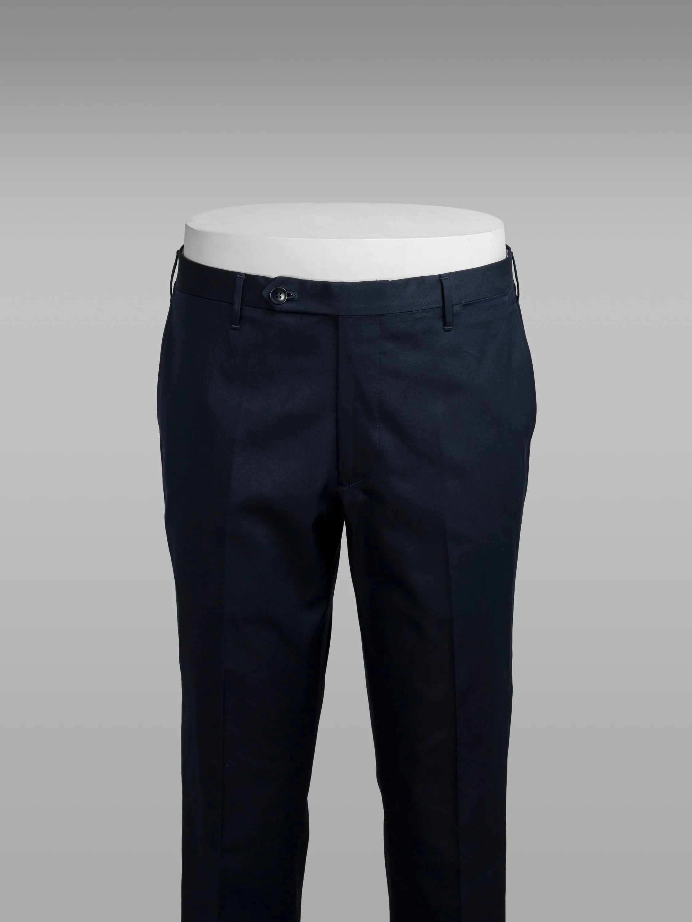 Dark blue pair of regular fit lightweight supima cotton trousers