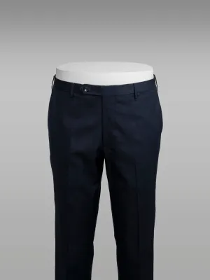 Dark blue pair of regular fit lightweight supima cotton trousers