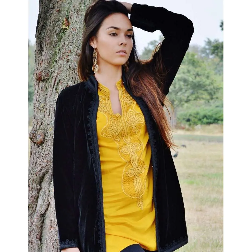 Dark Yellow Moroccan Bedouin Tunic- tunic, shirt, moroccan shirt, embroidery tunic