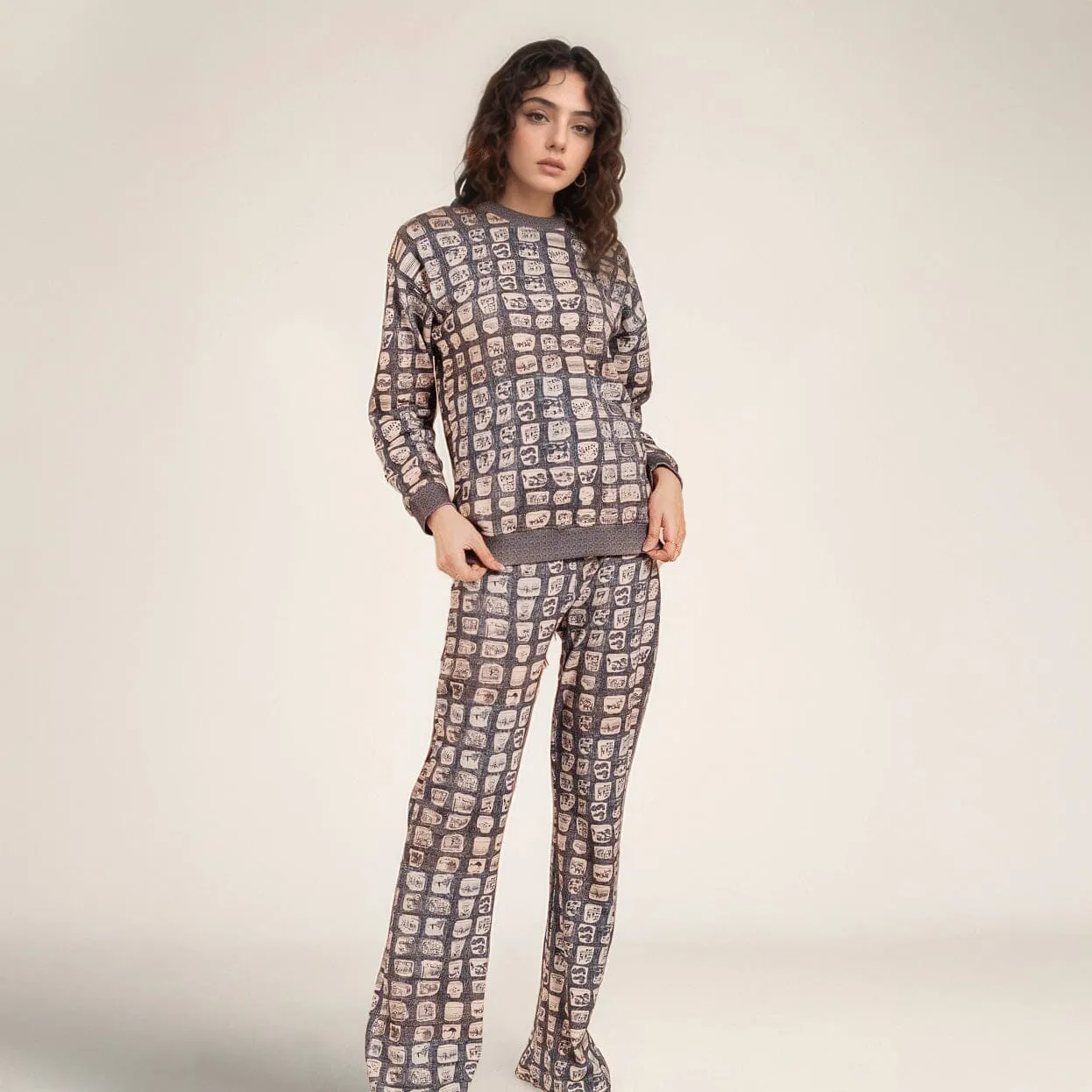 East West Women's Pottery Texture Digital Printed Terry Co-Ord Set