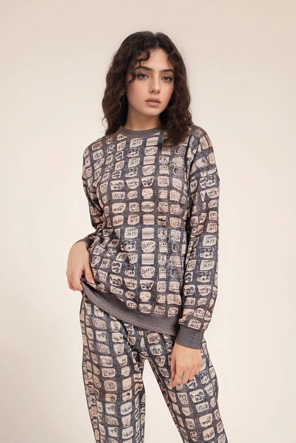 East West Women's Pottery Texture Digital Printed Terry Co-Ord Set