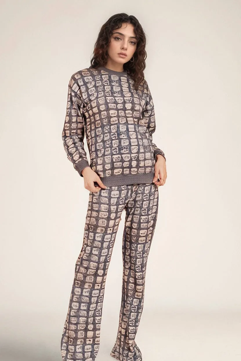 East West Women's Pottery Texture Digital Printed Terry Co-Ord Set