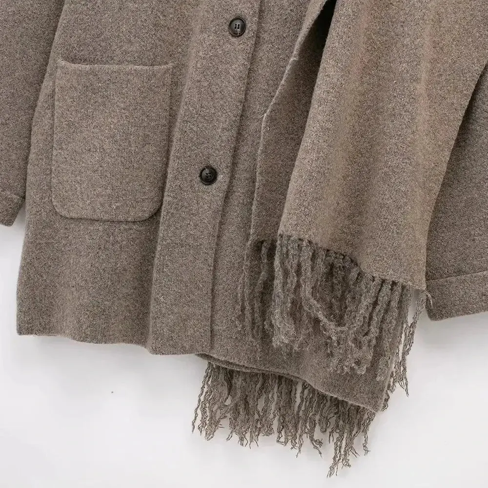 Effortless Chic Oversized Wool-Blend Coat with Wrap Scarf