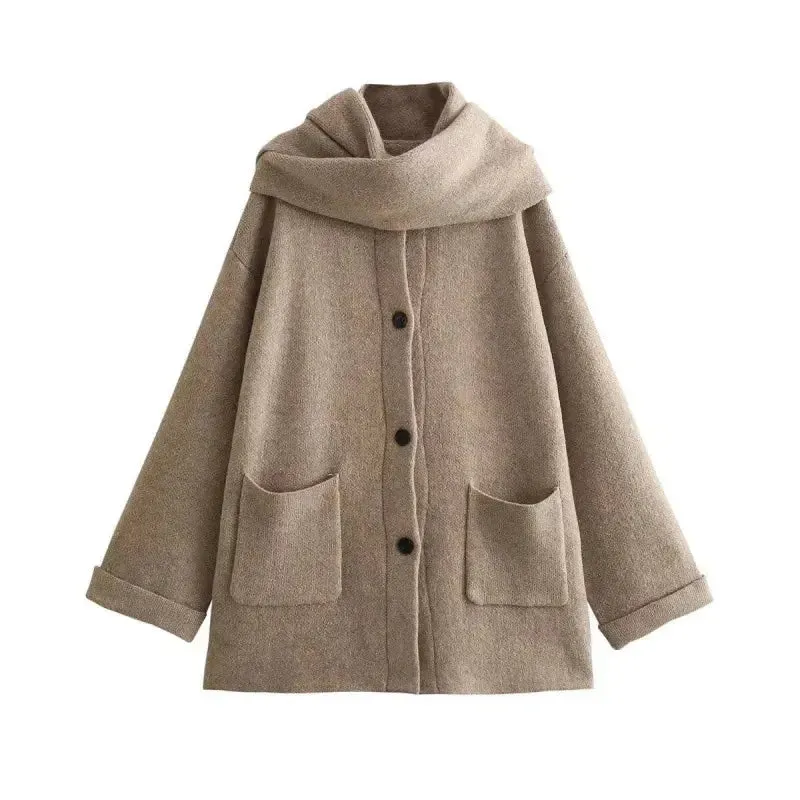 Effortless Chic Oversized Wool-Blend Coat with Wrap Scarf