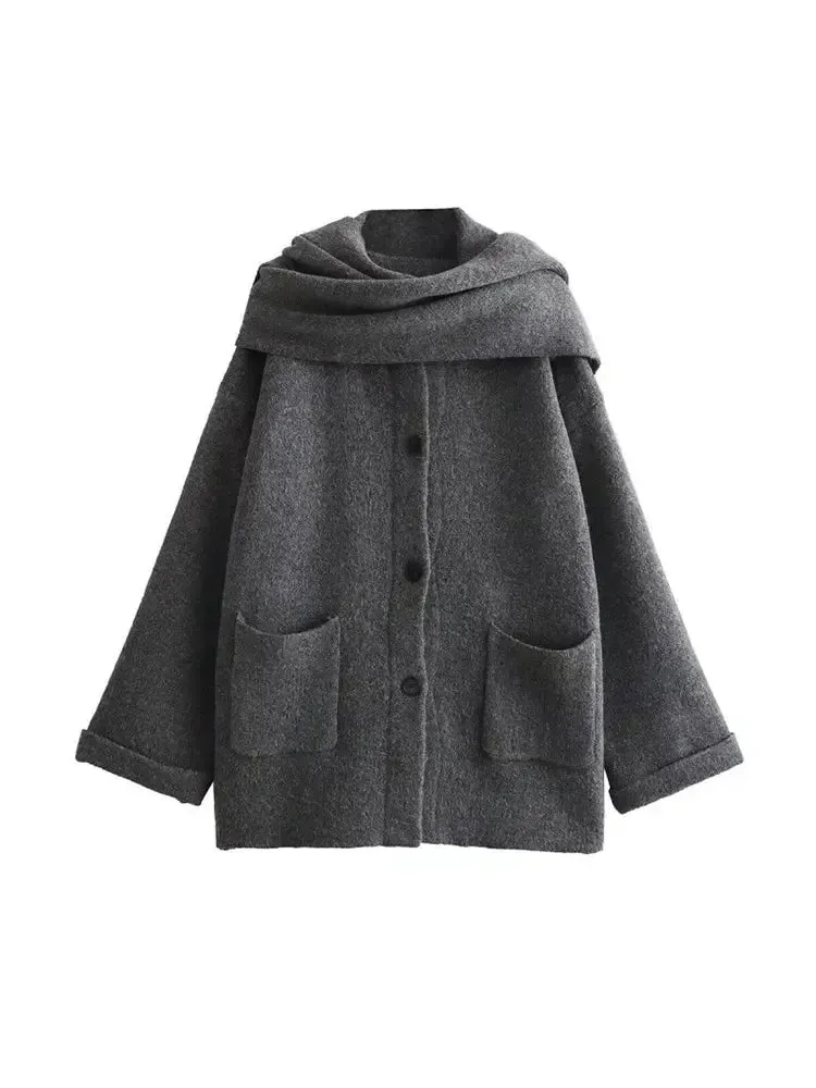 Effortless Chic Oversized Wool-Blend Coat with Wrap Scarf