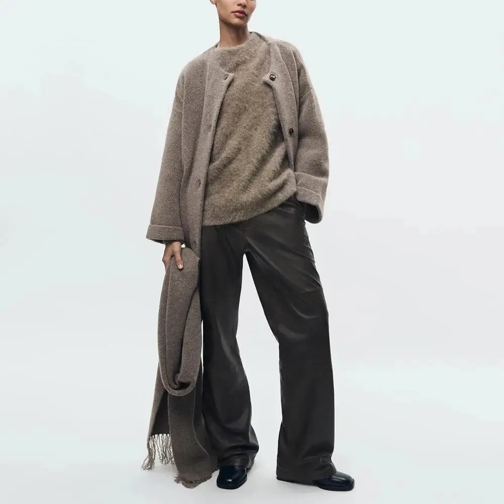 Effortless Chic Oversized Wool-Blend Coat with Wrap Scarf